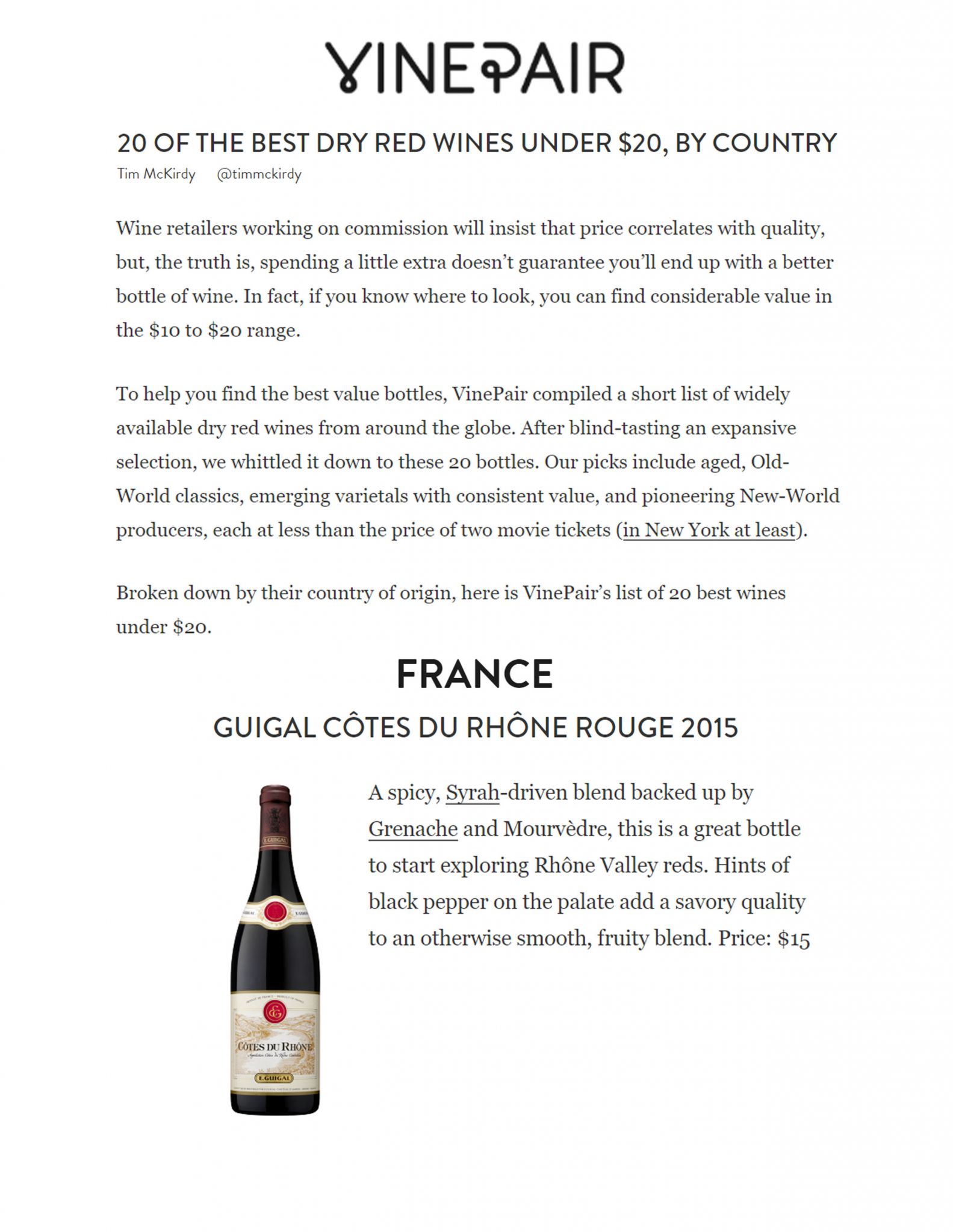 20 of the Best Dry Red Wines Under 20, By Country Vintus